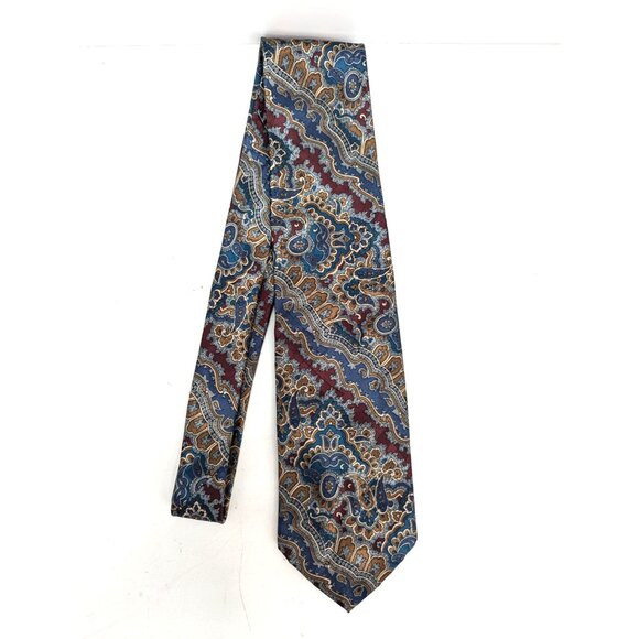 Adolfo Blue Red Gold Paisley Polyester Necktie Standard 58 Inch - Picture 1 of 6